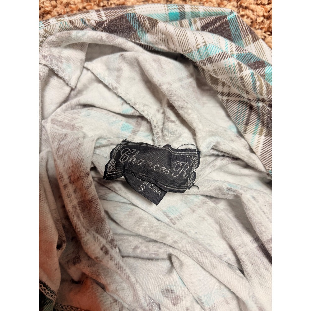 ❌❌❌SOLD❌❌❌Y2K Chances R Plaid Short Sleeve Zip Up Hoodie Puff Sleeve Small #7 - Picture 4 of 5